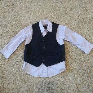 Long Sleeve Button-Down Collared Shirt with Vest
